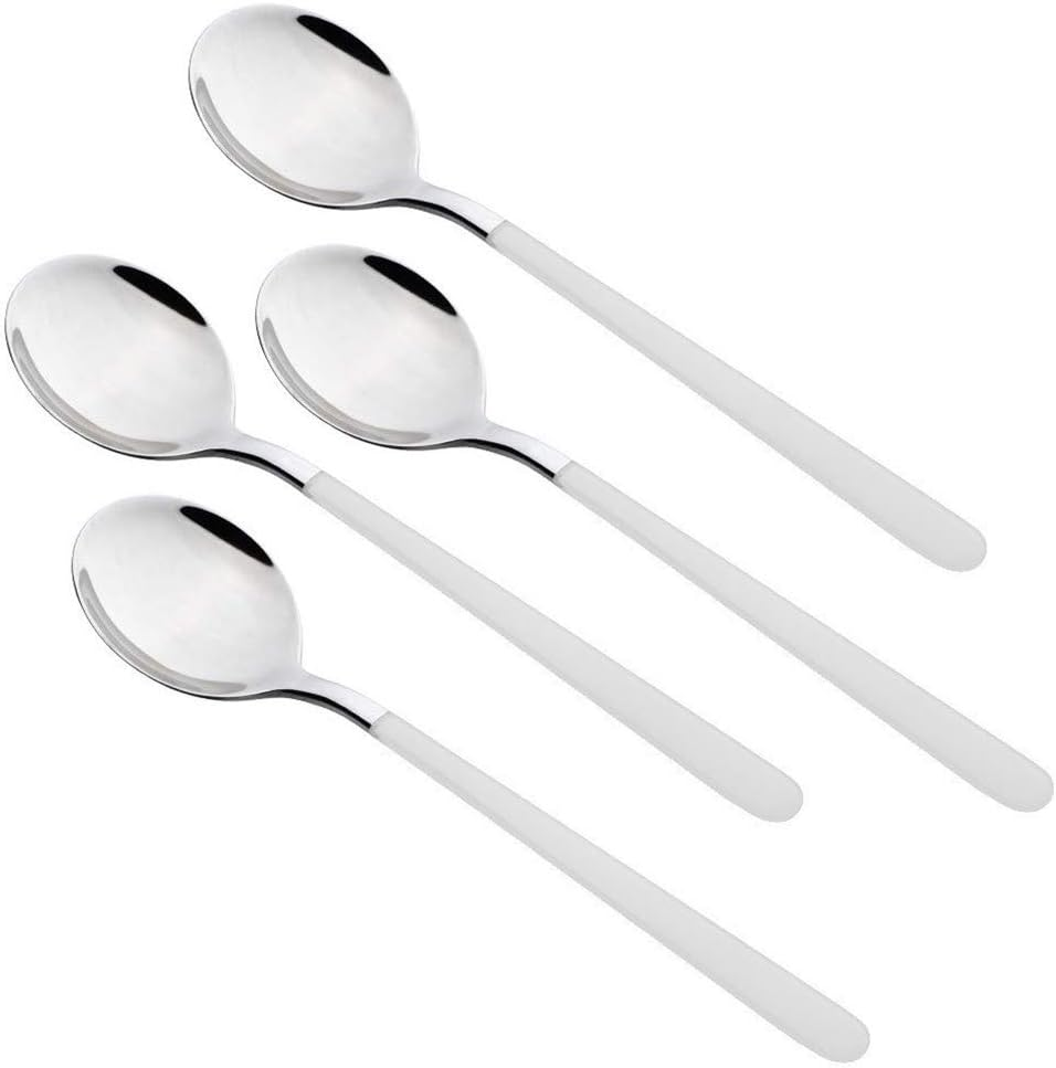 4-Piece Stainless Steel Dinner Spoons with round Edge, 8 Inches Comfort Long Han