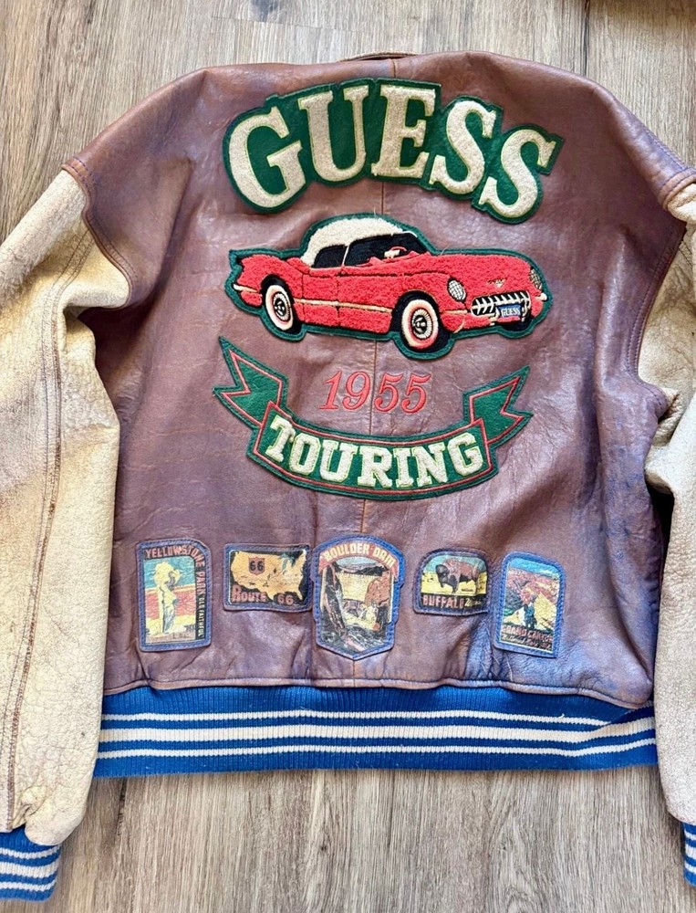 Vintage 90s Guess Leather Varsity Jacket - Georges Marciano 1955 Touring Road Tr