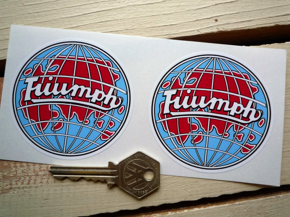 TRIUMPH Classic Globe 3” Car Stickers Pair for TR2 TR3 Spitfire Stag Rally Race