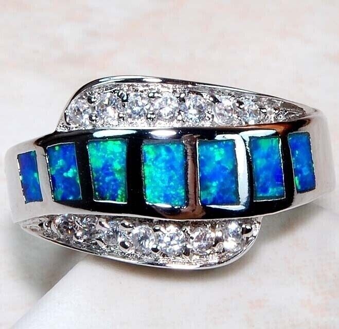 Elegant Australian Opal Topaz 925 Sterling Silver Ring Size 8 TD2