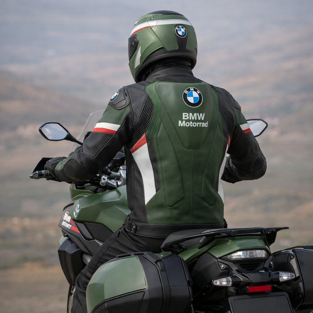 BMW Motorrad Green Racing Motorcycle CE Armored Biker Genuine Leather Jacket