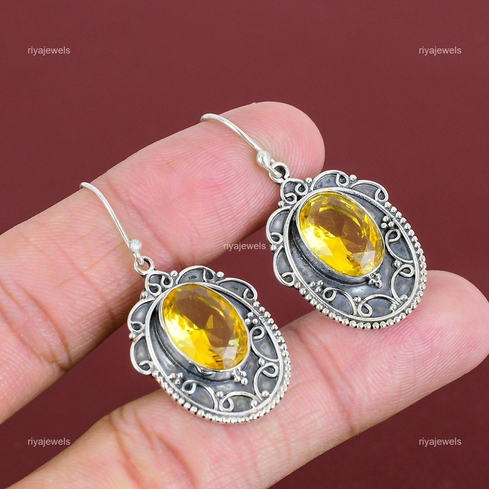 Cyber Monday 925 Silver Natural Citrine Boho Dangling Earrings-image