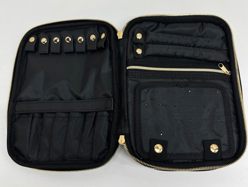 Nylon Travel Jewelry Organizer Bag Portable Jewelry Storage  BLACK Gold