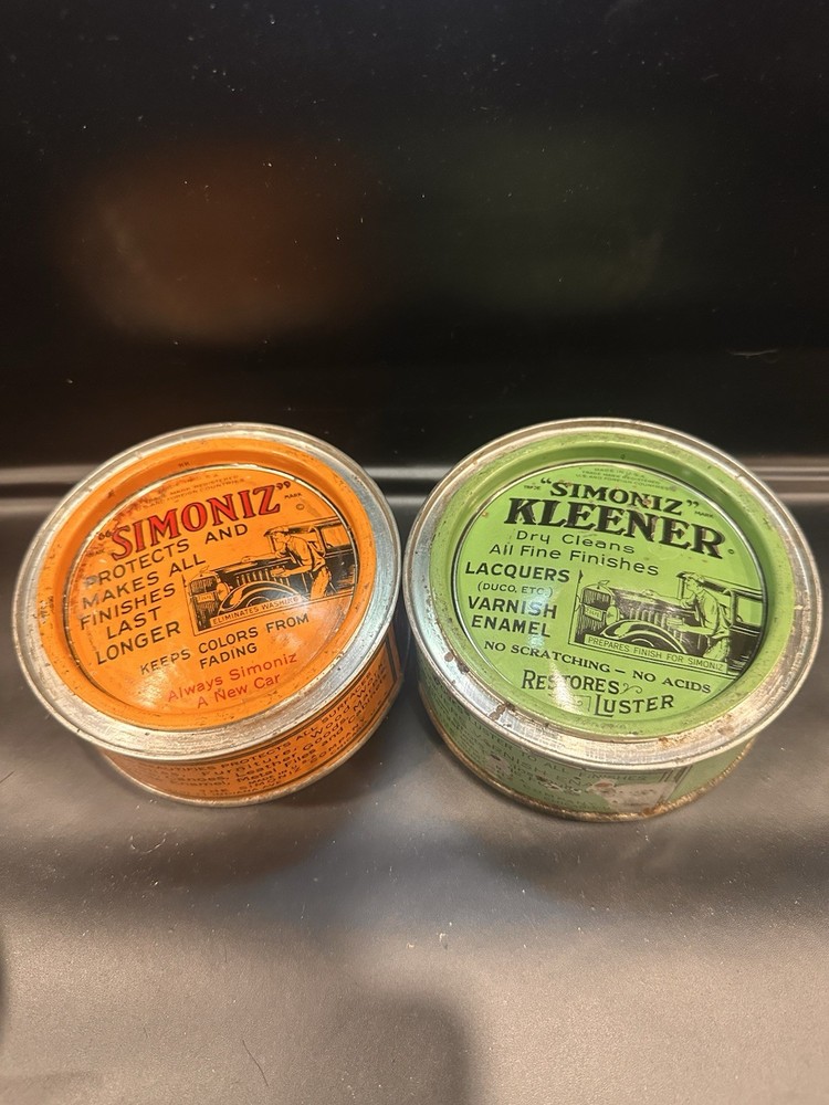 Antique 1930’s SIMONIZ Car Wax And Kleener Tins Lot Of 2