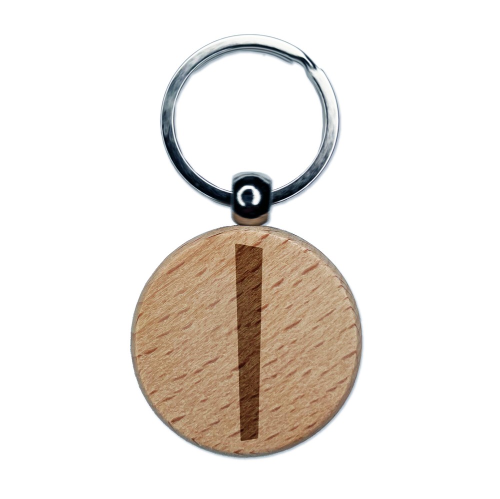 Norse Viking Dwarven Rune Letter I Engraved Wood Round Keychain Tag Charm