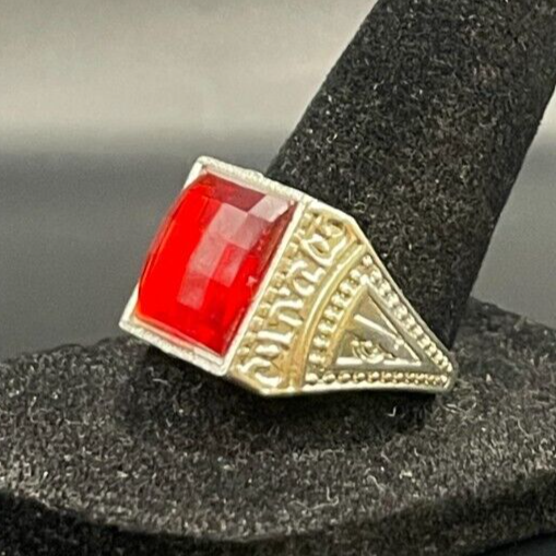 Silver Tone Ruby Rhinestone CZ Ring - Size 10