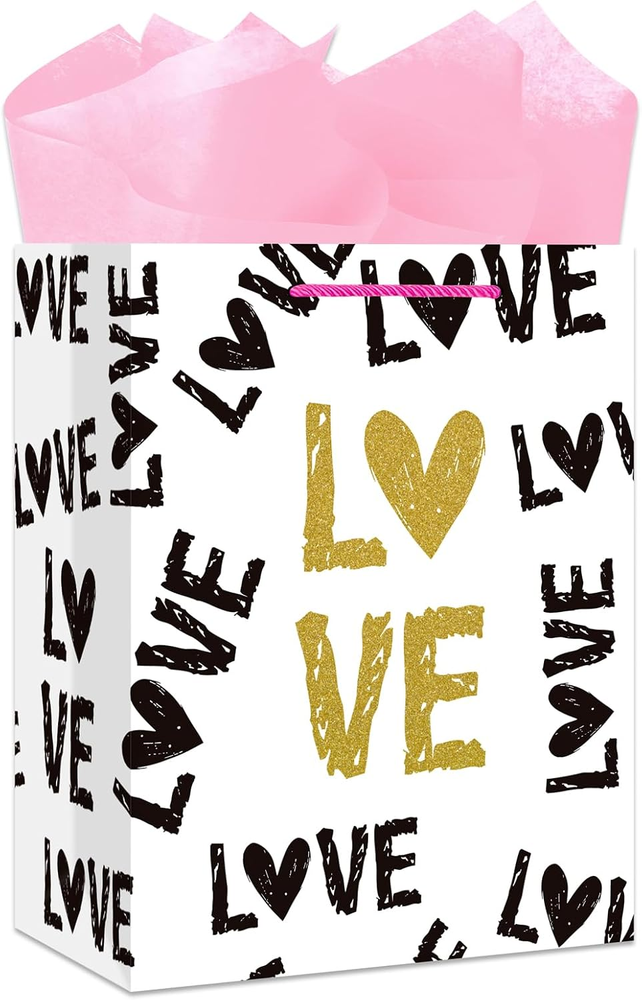 Large Valentines Day Gift Bag with 2 Pink Tissue Paper Valentines Day 13 Inch-image