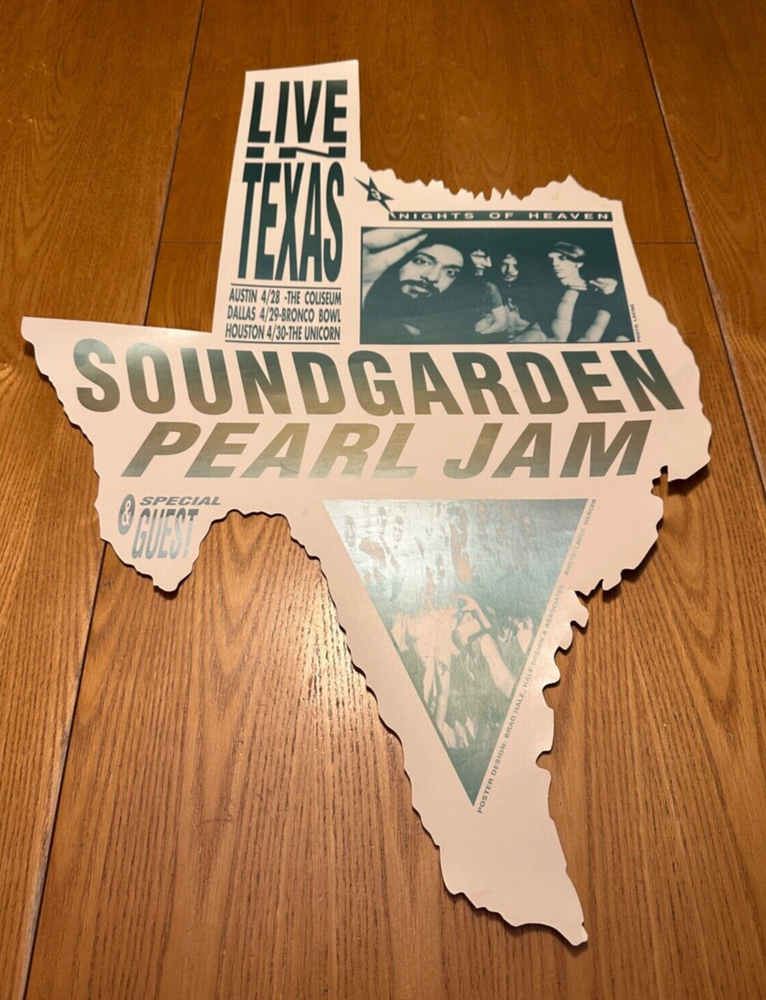 SOUNDGARDEN PEARL JAM 1992 TOUR LIVE TEXAS CONCERT DIE-CUT POSTER SUPER RARE!!!