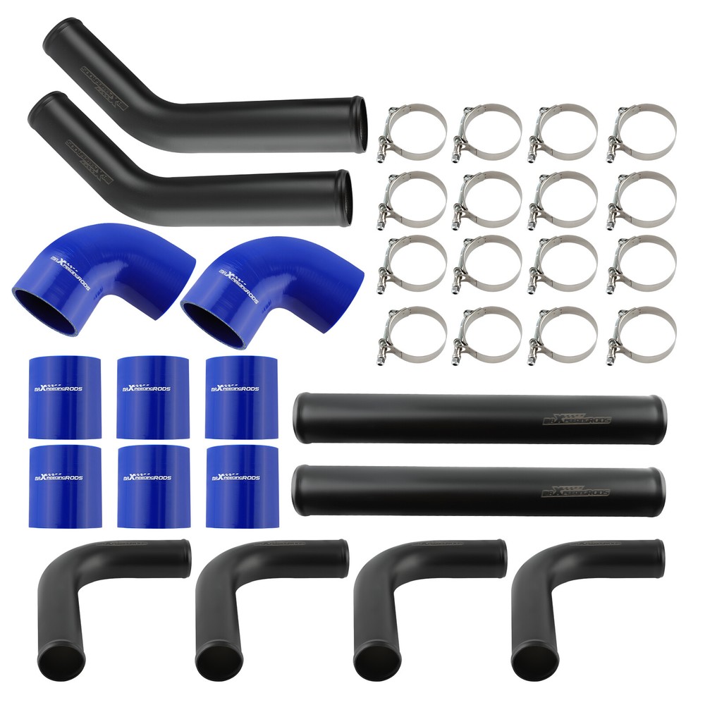 63mm Universal Aluminum Turbo Intercooler Pipe Kit with Blue Silicone Hoses & Clamps