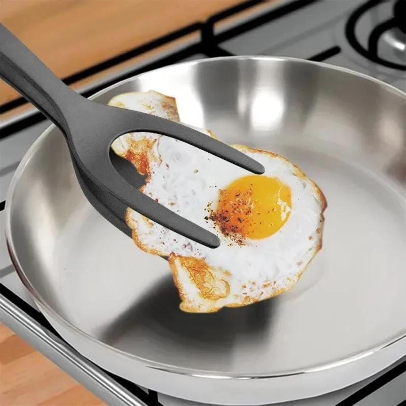 2-in-1 Nylon Flip Tongs & Spatula - Egg, Steak, Pancake Turners - Kitchen Tools