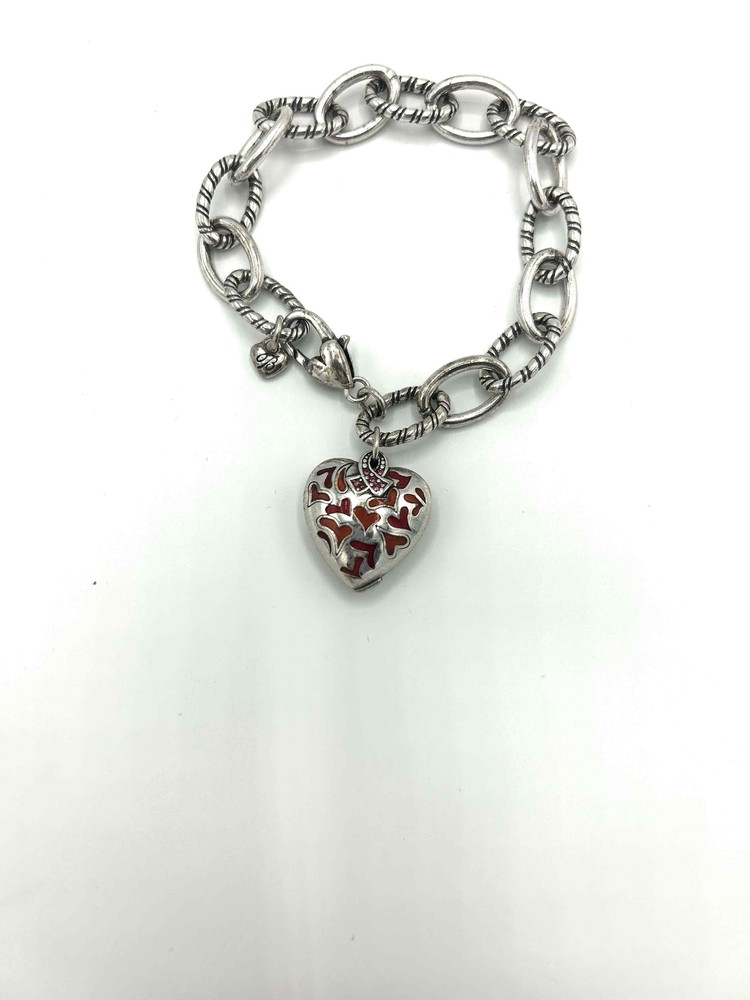 Brighton Breast Cancer Heart Red Enamel Bracelet Silver Charm