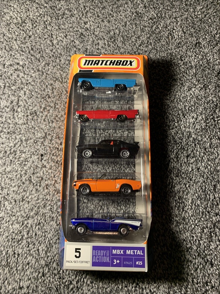 NEW Matchbox 5 Pack Set, Camaro, GTO, T-bird Convertibles MBX Metal 2007 K9625