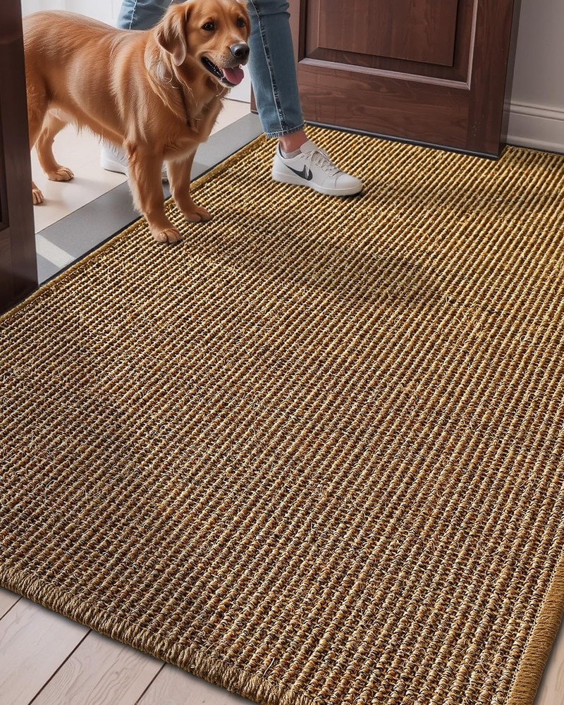Jute Door Mat for Indoor Entrance, Rustic Braided Natural Outdoor Doormat, No...
