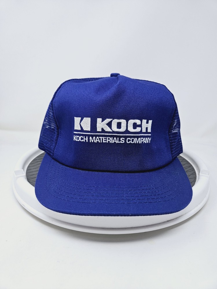 VTG K-Products 80s Koch Materials Co Blue Snapback Patch Hat Mesh Made In USA