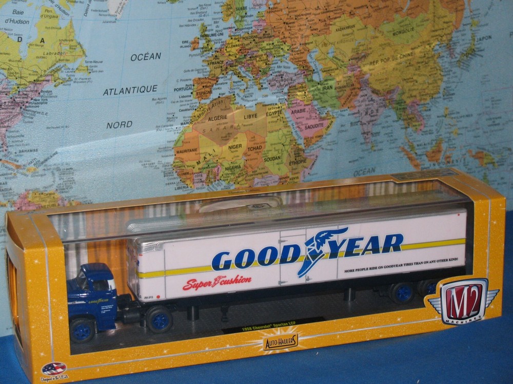 M2 MACHINES 1958 CHEVROLET SPARTAN LCF & GOOD YEAR TRAILER **BRAND NEW & RARE**-image