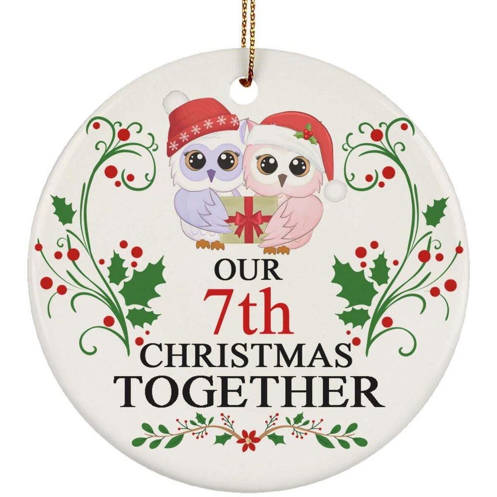 Funny Couple Owl Bird Ornament Christmas Gift 7th Wedding 7 Years Anniversary