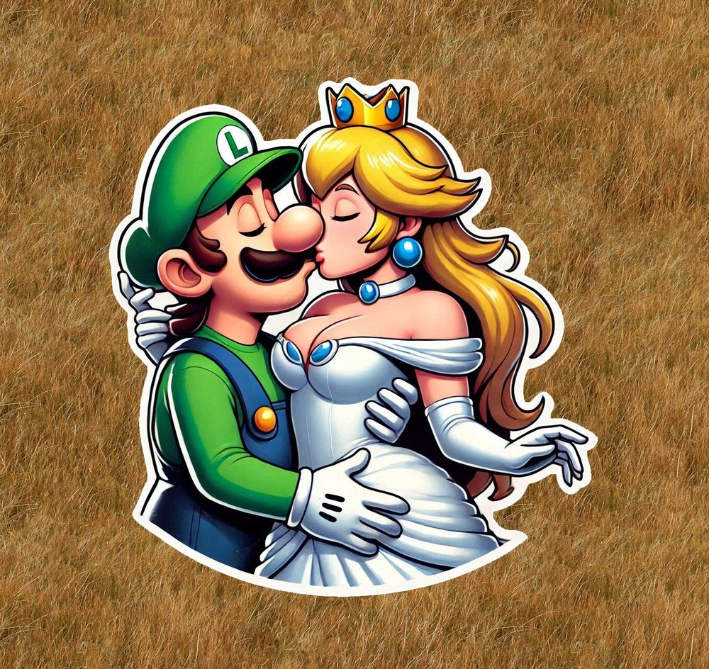 Luigi kisses princess waterproof vinyl sticker in multiple sizes