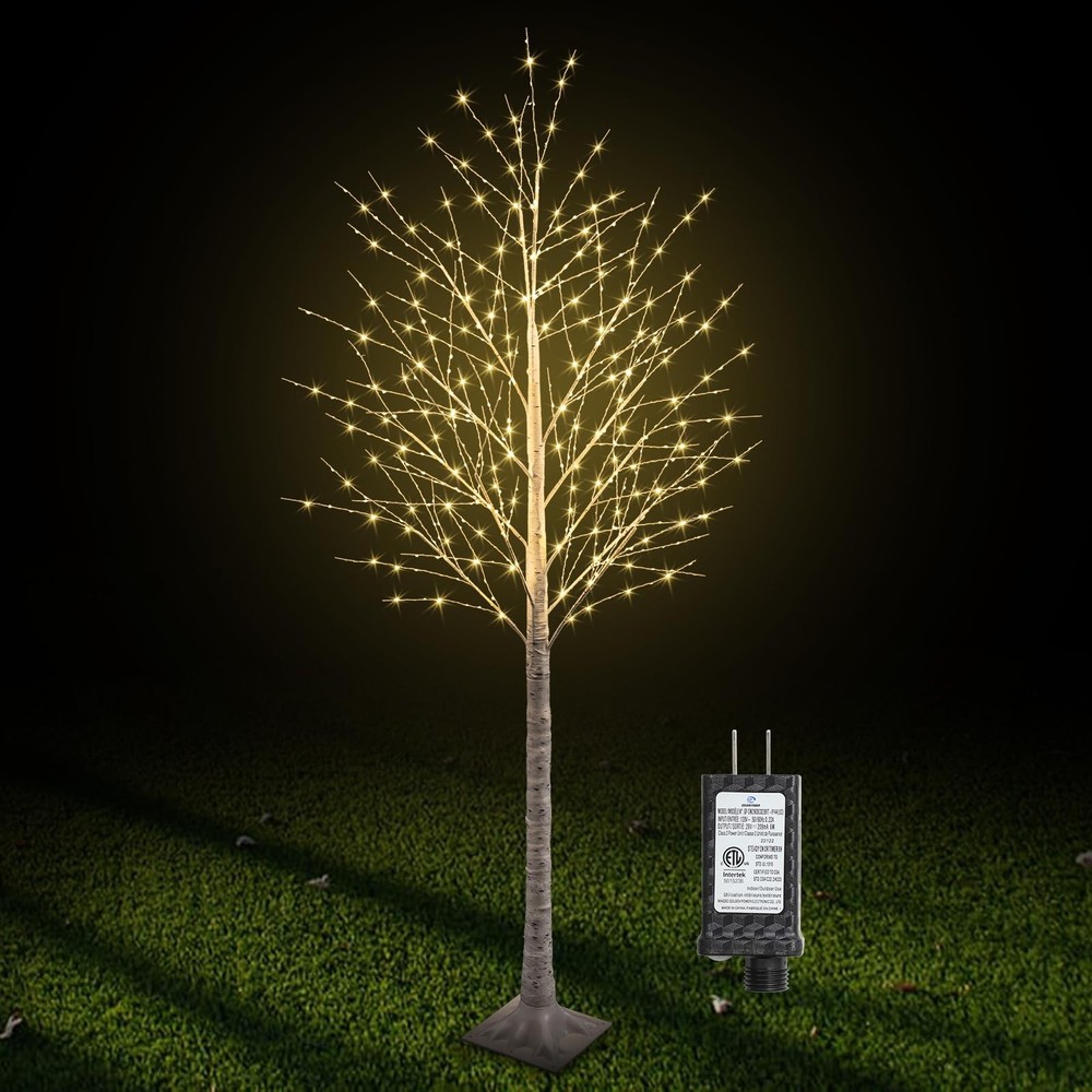7FT 600LED Lighted Birch Tree Including Twinkle Lights, Birch Tree with Timer...