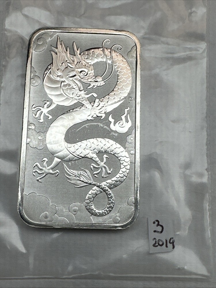 2019 Australia  Dragon bar  1 oz Silver 0.9999 $1 Perth Mint Bar