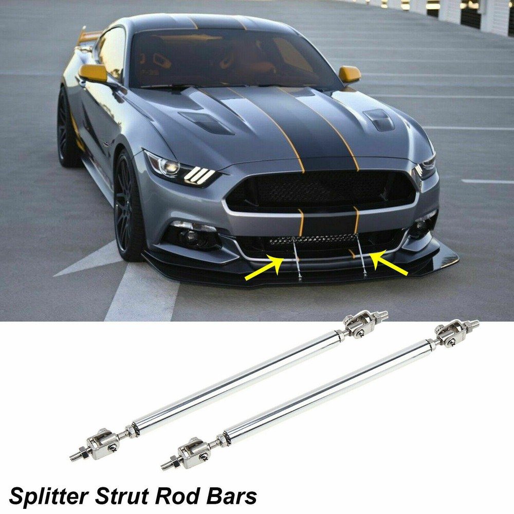 2-Pack Silver Adjustable 7.9-13 Inch Front Bumper Lip Splitter Support Rods