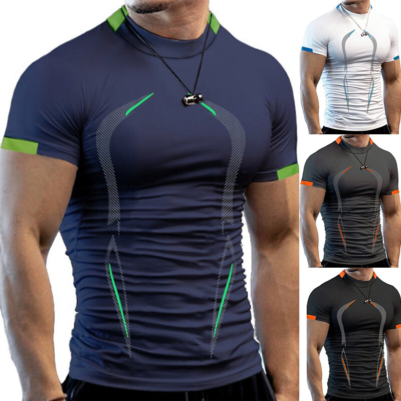 Men Short Sleeve T Shirt Casual Slim Fit Tops Tee Pullovers Undershirt US