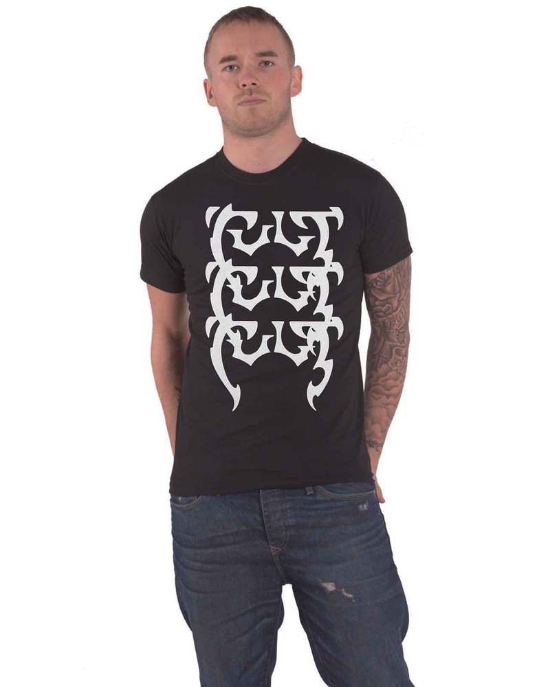 Cult T-Shirt Official Mens Black Repeating Band Logo Design