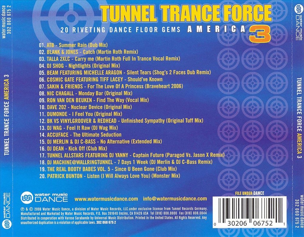 VARIOUS ARTISTS TUNNEL TRANCE FORCE AMERICA, VOL. 3 NEW CD