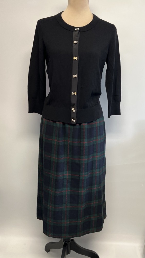Vintage Wool Blend Skirt Womens Sz 18W Tartan Plaid Blue Green Preppy Academia