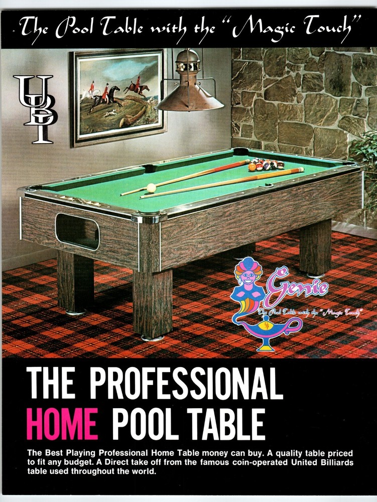 Vintage Genie Pool Table Retro Promo Flyer 2-Sided 8.5x11 UBI Original