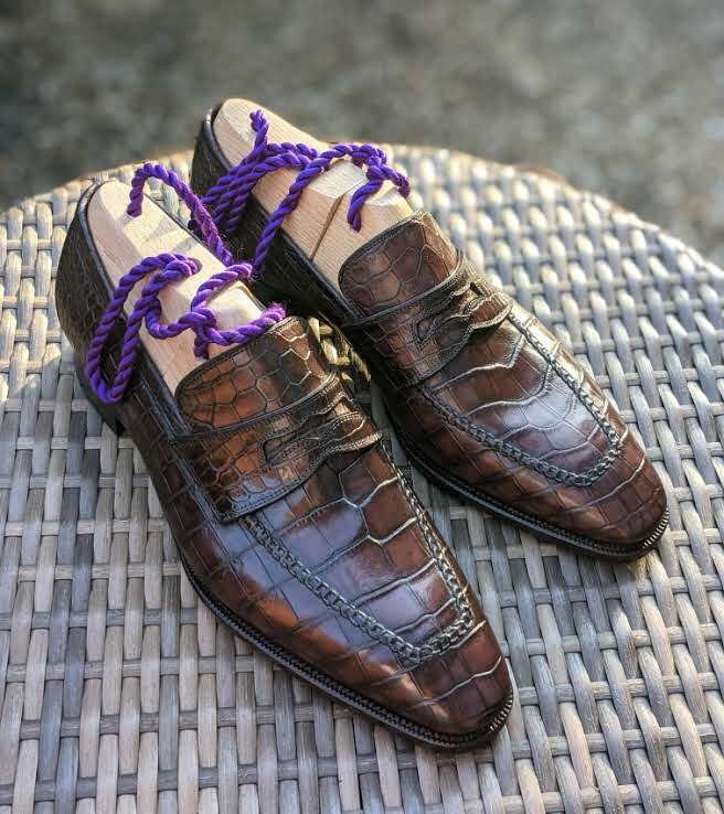 Mezlan Gables crocodile Penny Loafers Men's Shoes