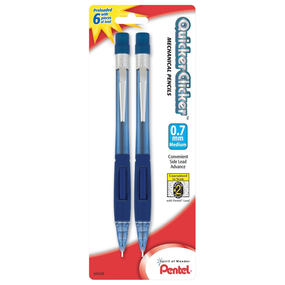 Pentel Quicker Clicker Automatic Pencils, 0.7mm, Transparent Blue Barrel and ...