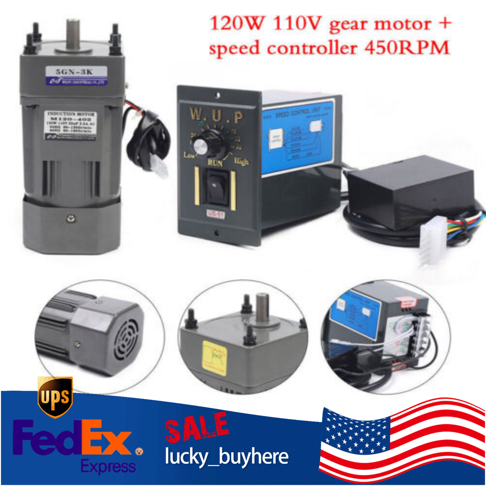 Gear Reducer Motor+Variable Speed Controller 1:3(3K) 450RPM Adjustable 110V 120W