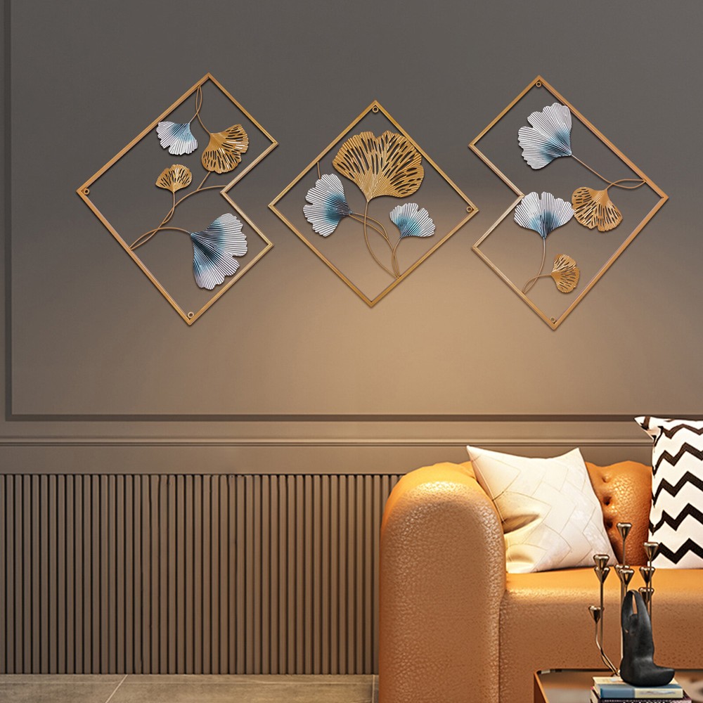 3Pcs 3D 164 x 70.5cm Metal Gold+Blue Wall Art Hanging Sculpture Home Art Decor