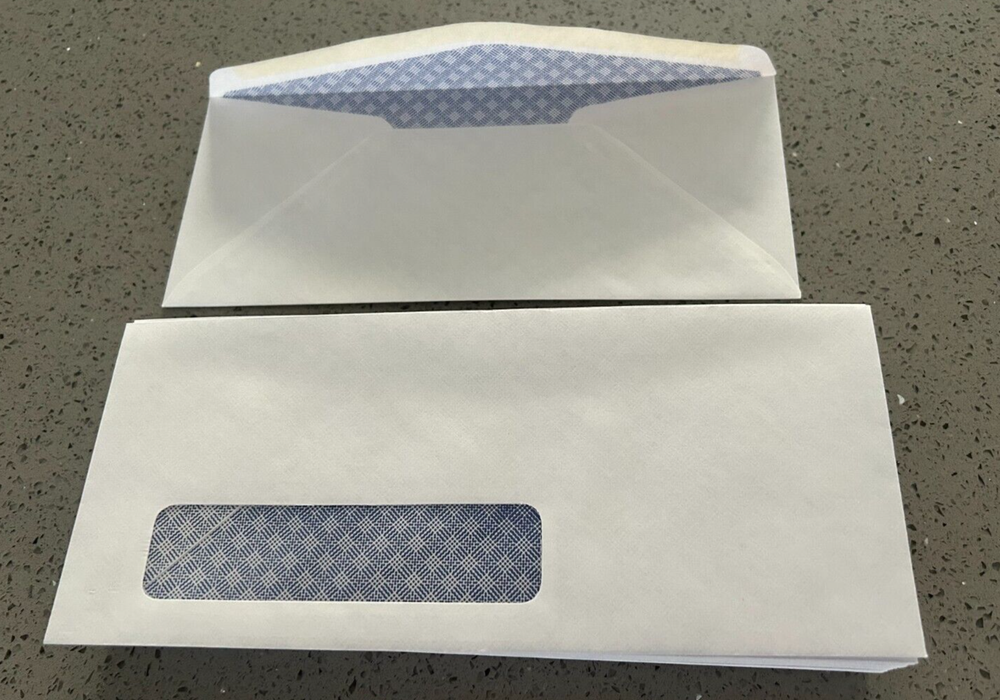 50 Window Security White Envelopes No.10 Letter  4-1/8 X 9-1/2 in Gummed Closure