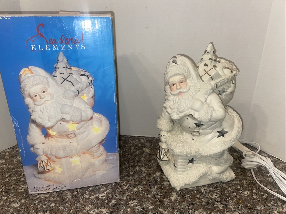 Seasonal Elements Ivory Santa In Chimney Night Light In Box-image