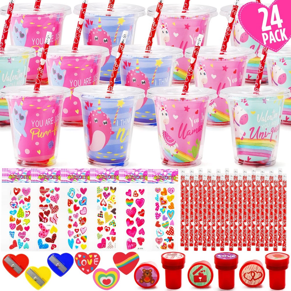 Valentines Day Stationery Set for Kids - 24-Pack Fun Gift with Stickers-image
