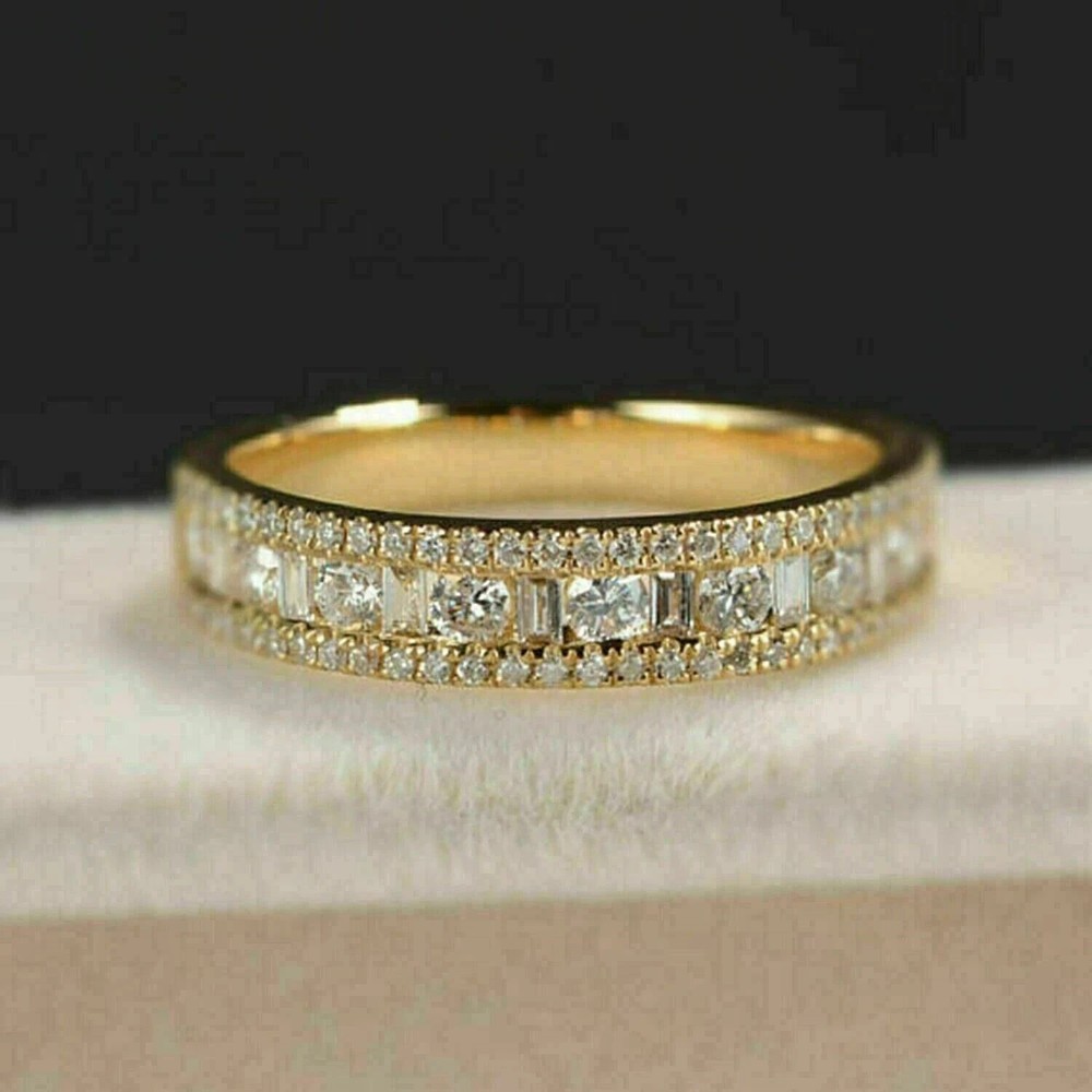 1.50Ct Round Cut Simulated Diamond Wedding Band Ring In 14K Yellow Gold Plated