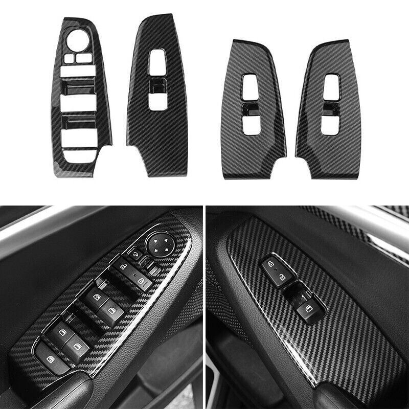 4x Carbon Fiber ABS Window Lift Switch Panel Cover Trim For Kia Seltos 2020-2023
