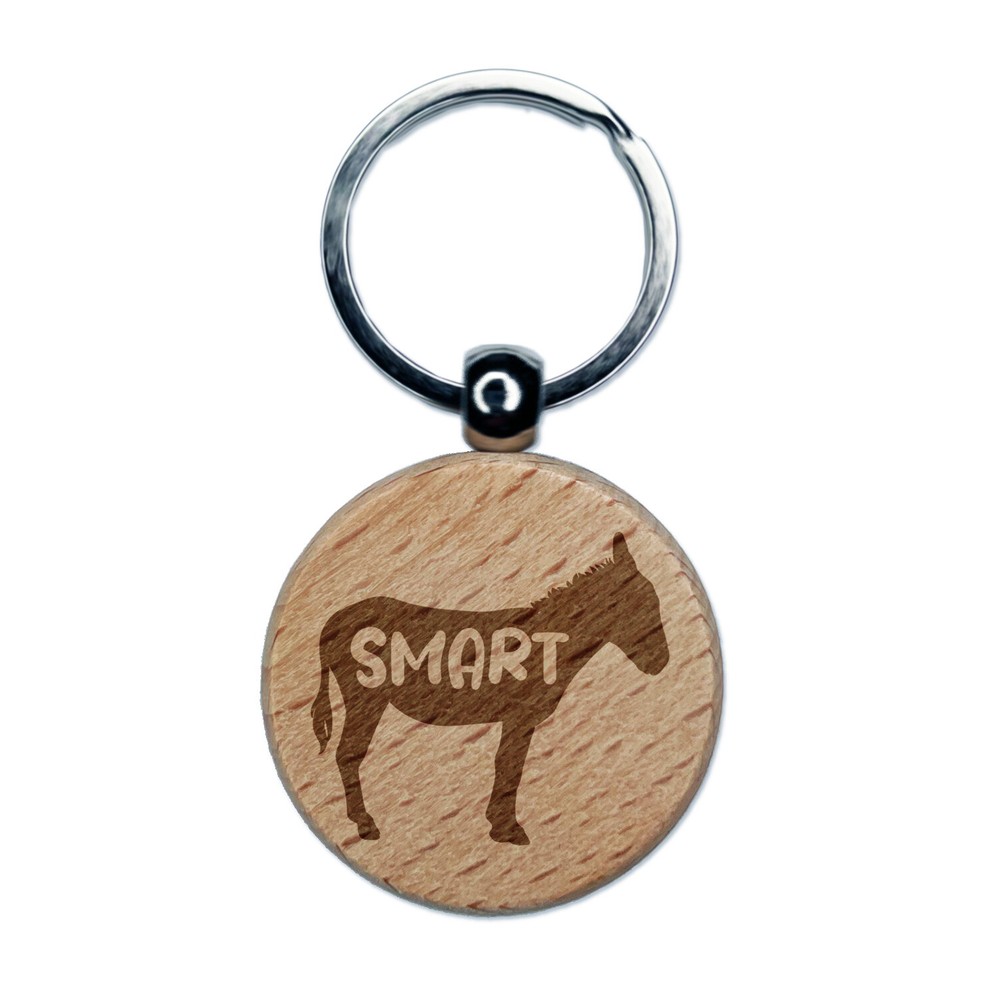 Donkey Silhouette Wood Engraved Keychain Charm - Smart Ass Design
