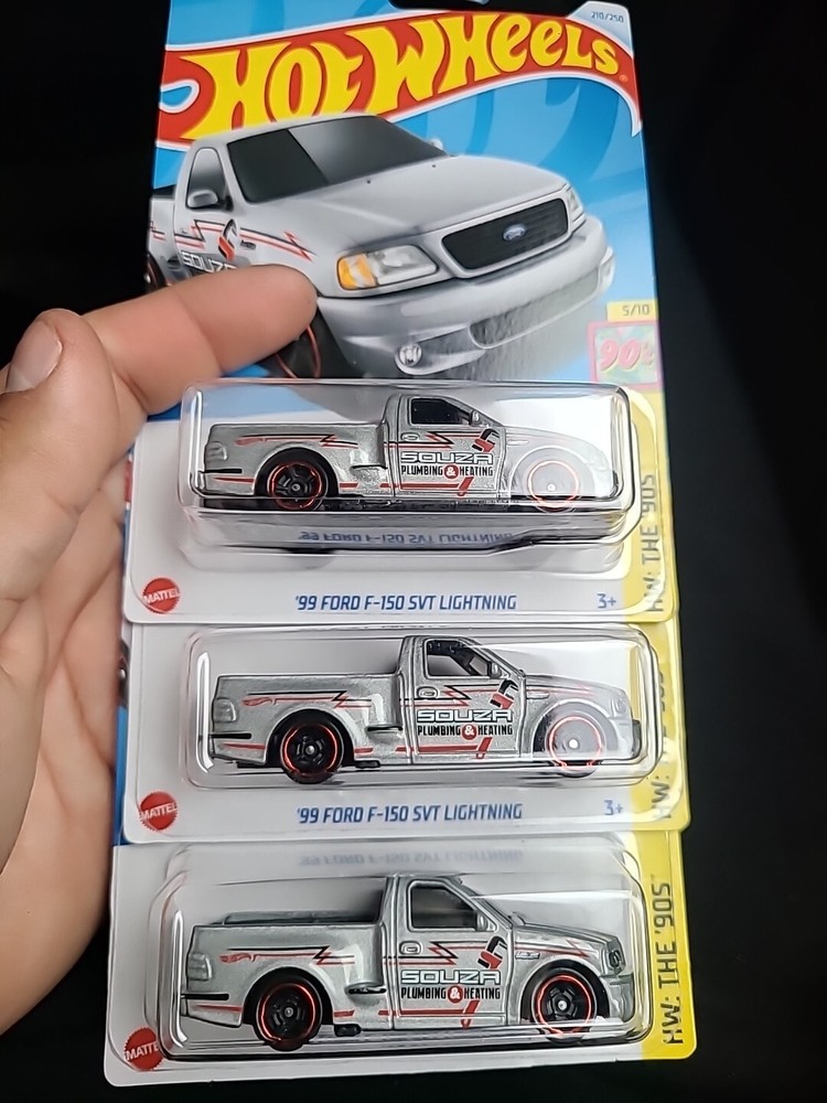Hot Wheels 2024 99 Ford F-150 SVT Lightning Silver M-Case 3-Pack 1/64 Scale New Collectible Diecast Cars