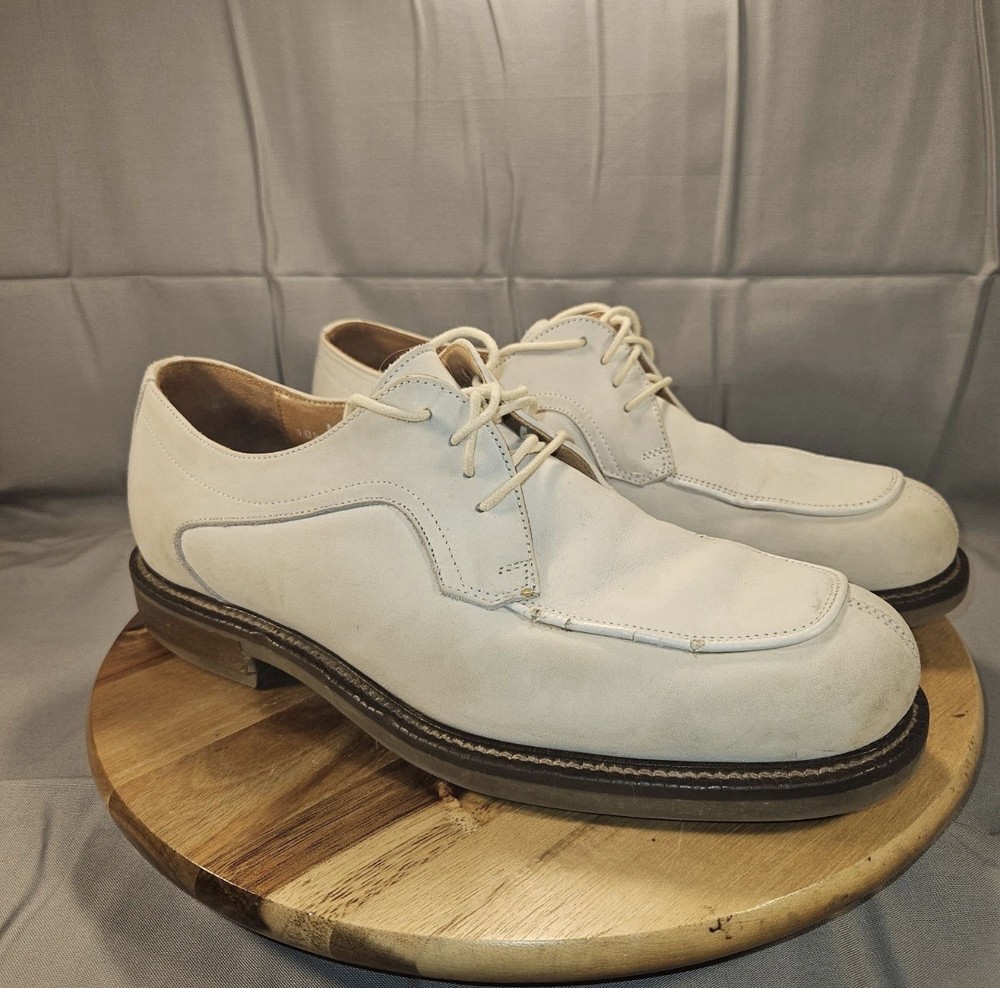 Johnston & Murphy White (Cream) Leather Oxford Shoes Men Size 10.5 Made In Italy