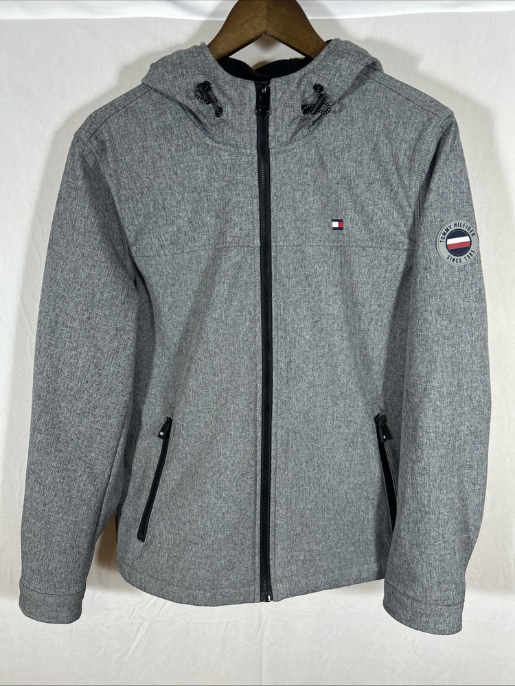 Tommy Hilfiger Men’s Small Gray Hooded  Fleece lined Softshell Full Zip Jacket