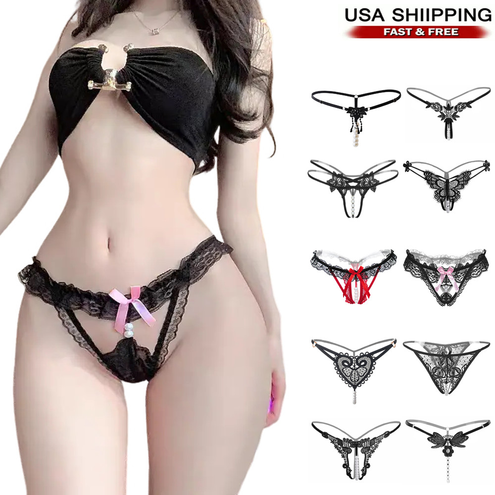 Sexy Women Pearl Lace Thong G-string Panties Lingerie Underwear Crotchles T-back