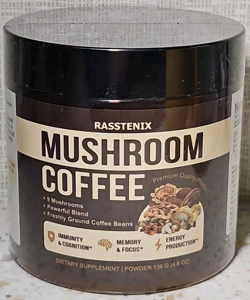 Rasstenix Mushroom Coffee 9 Mushroom Adaptagen Mix 4.8 oz Powder Supplement 0626