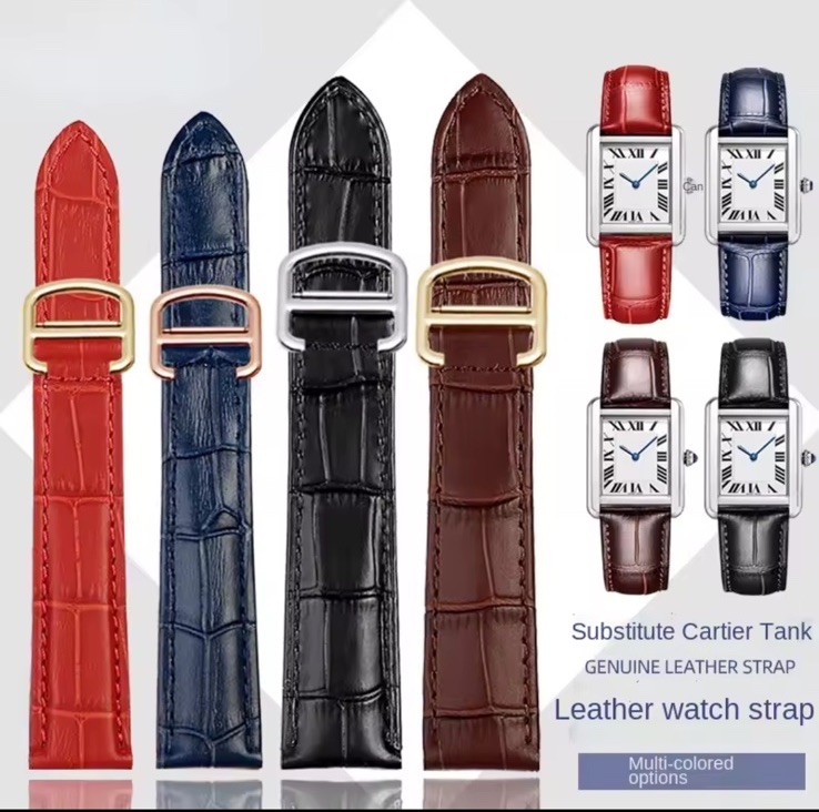 Genuine Leather Strap for Cartier Watches Tank/Solo Watch 16mm–20mm + Buckle