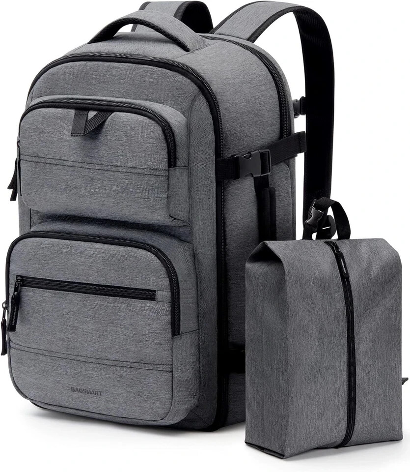 BAGSMART Travel Backpack for Women Men, 40L Flight Approved 15.6 Inch, Grey