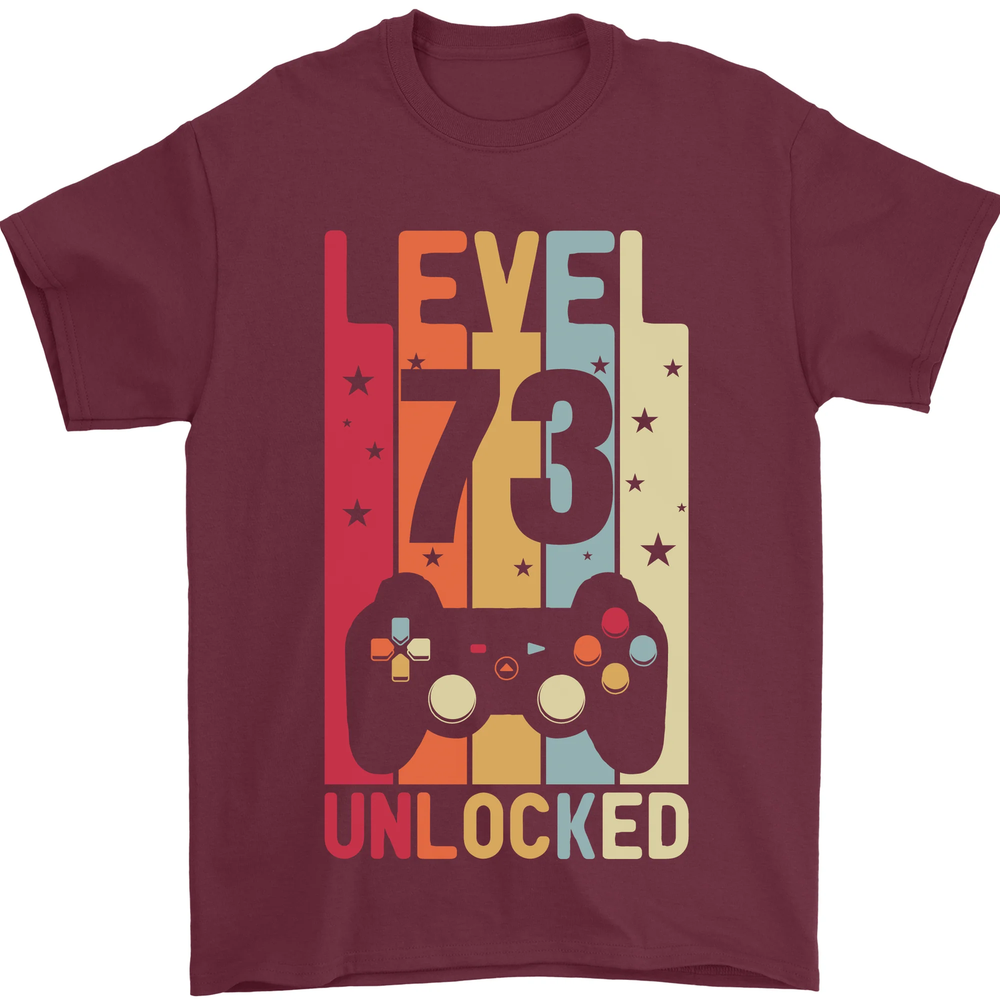 73rd Birthday 73 Year Old Level Up Gaming Mens T-Shirt 100% Cotton