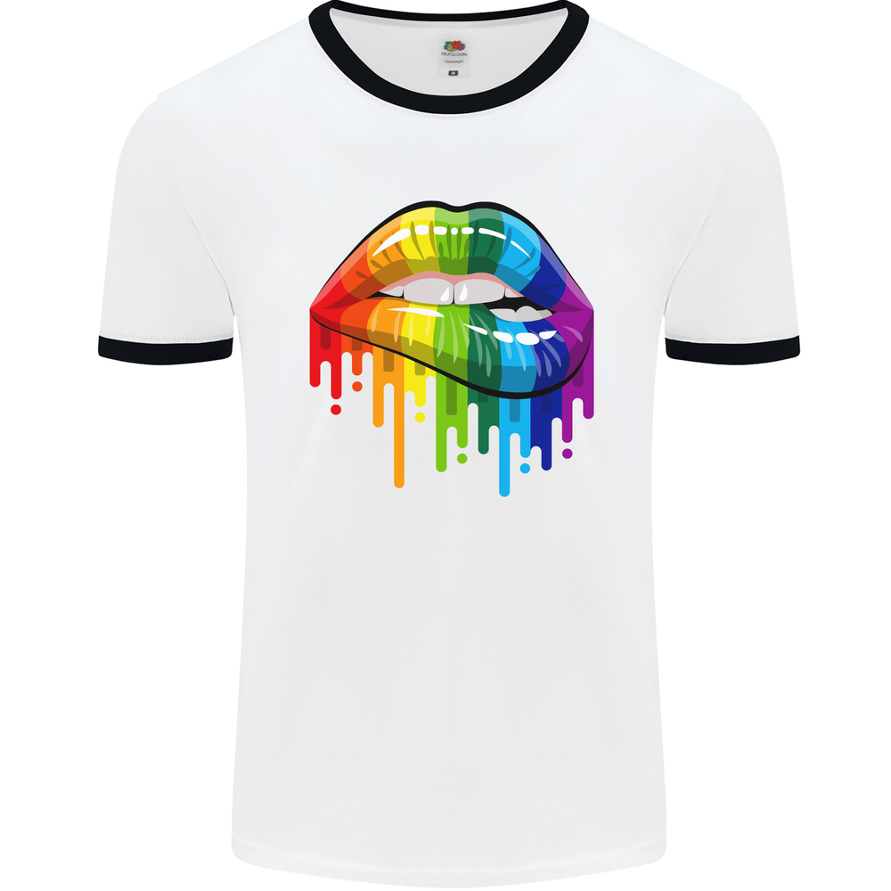 LGBT Bitten Rainbow Lip Gay Pride Day Mens Ringer T-Shirt-image