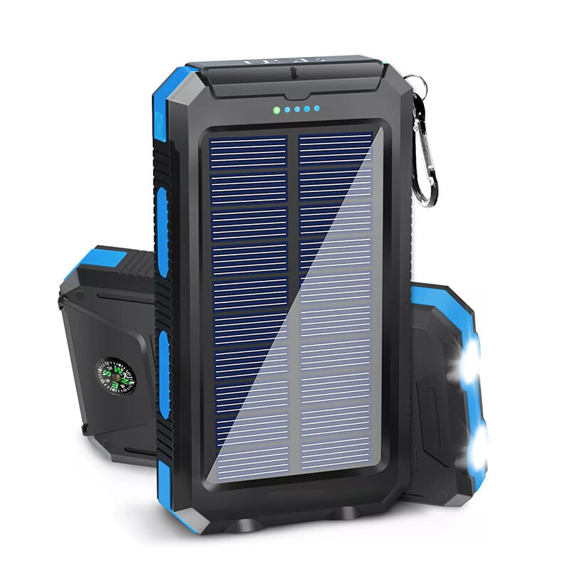 Solar Power Bank Fast Charging USB Portable Charger Light Blue