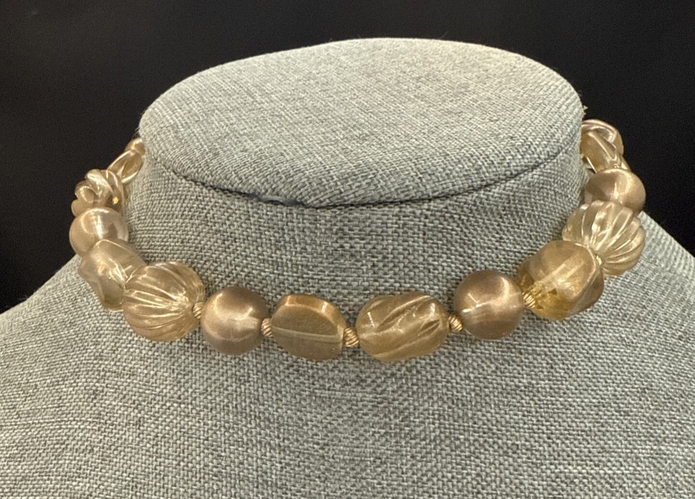Vintage Marvella Choker Necklace Gold Lucite Beads 13 Inches See Photos